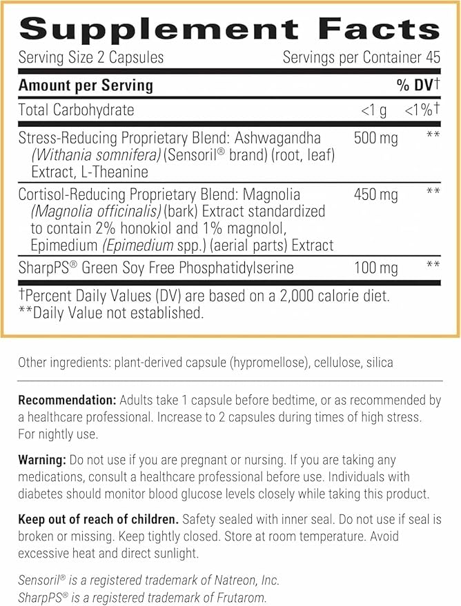 Integrative Therapeutics Cortisol Manager Allergen Free - Adrenal Health Support Supplement for Healthy Stress Response* - Vegan Non-Dairy &amp Gluten-Free - 90 Capsules (45 Servings)