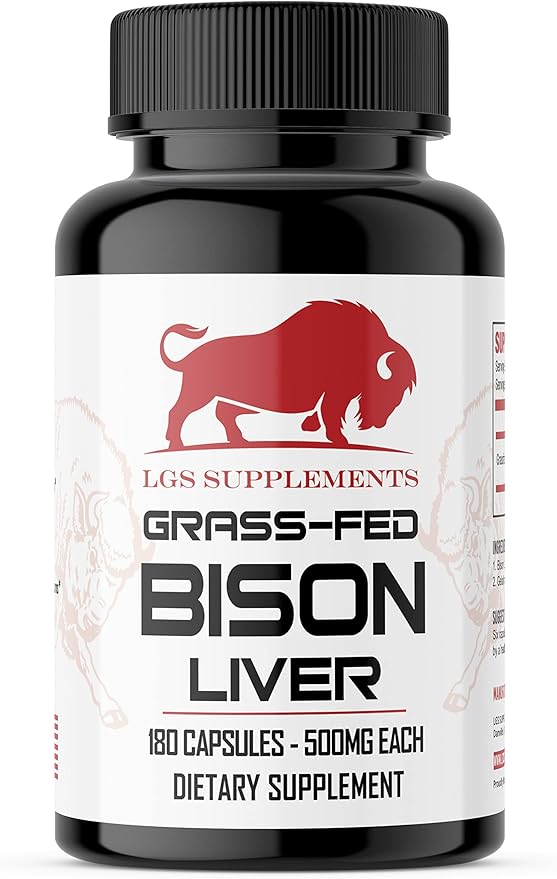 Grass Fed Bison Liver Capsules Supports Energy Production Detoxification Digestion Immunity Natural Iron Non-GMO Freeze Dried Liver Health Supplement 3000mg