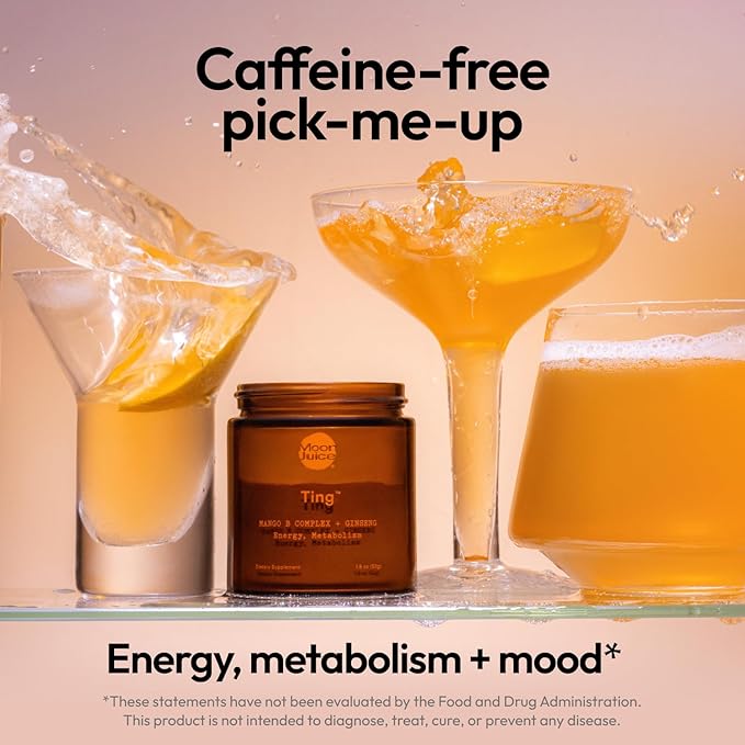Moon Juice Ting - Vitamin B Complex Powder Supplement - Methylated B12 Folate Ginseng L-Glutamine &amp B Vitamins Caffeine Free Energy &amp Digestion Support Sugar Free Mango 1.8 oz 25 Servi