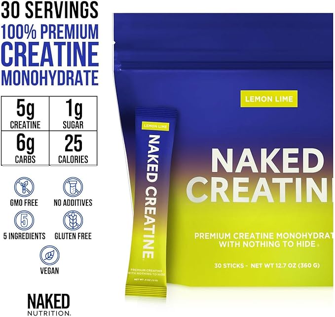 NAKED Strawberry Lemonade BCAAs 501g (34 Servings) Lemon Lime Creatine Stick Packs (30 Count) – Vegan Non-GMO Gluten Free Soy Free No Additives