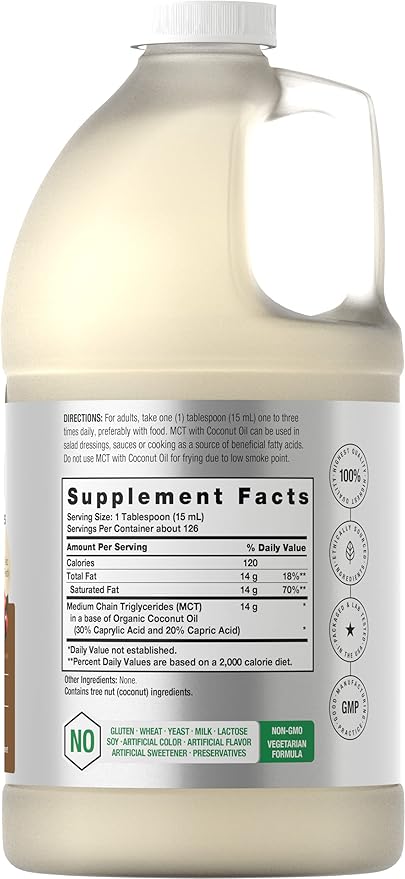 Horbäach MCT Oil 64 oz | 100% Pure | Blends with Coffee Tea Juice and Liquids | Value Size Unflavored Formula | Keto Vegetarian Non-GMO and Gluten Free