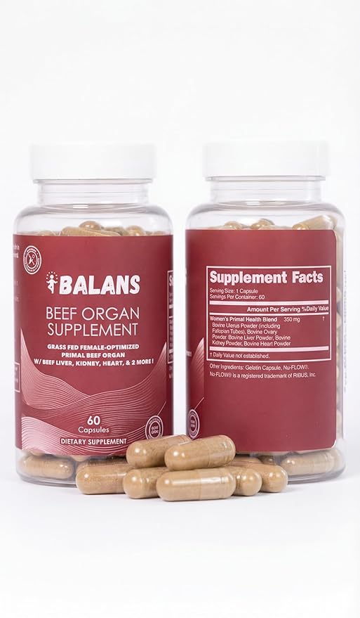 Balans Grass Fed Beef Organs for Women – Liver Uterus Ovary Heart &amp Kidney Complex – Supports Hormone Balance Energy Iron &amp Skin. (60 Pills 350mg) – Pasture Raised Freeze Dried 60 Day