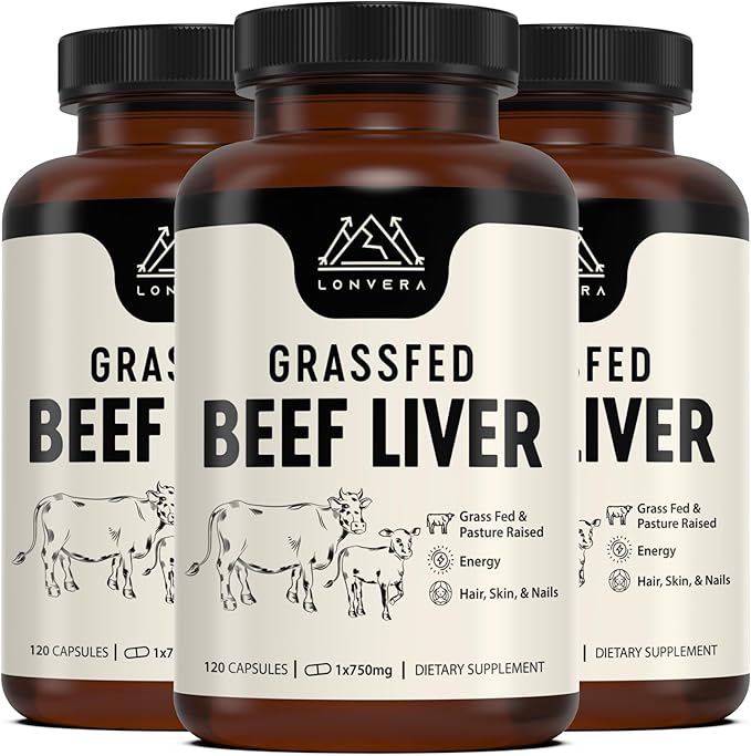 Grass Fed Beef Liver Supplement – 3000mg Freeze Dried Desiccated Organs – Nutrient Source for Joints Bones Hair Skin Nails &amp Daily Energy – 120 Pasture-Raised Capsules - 90 Day Supply