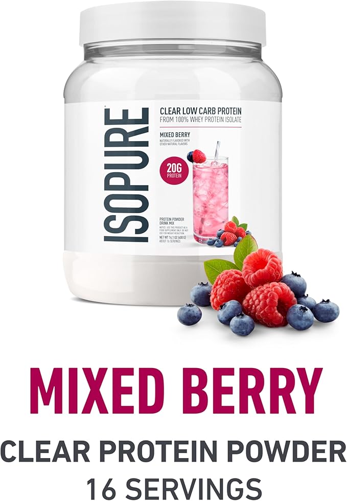 Bundle of Isopure Unflavored Creatine Monohydrate Powder100 Servings 500g + Isopure Protein Powder Clear Whey Isolate Gluten Free with Zero Added Sugar Infusions- Mixed Berry 16 Servings