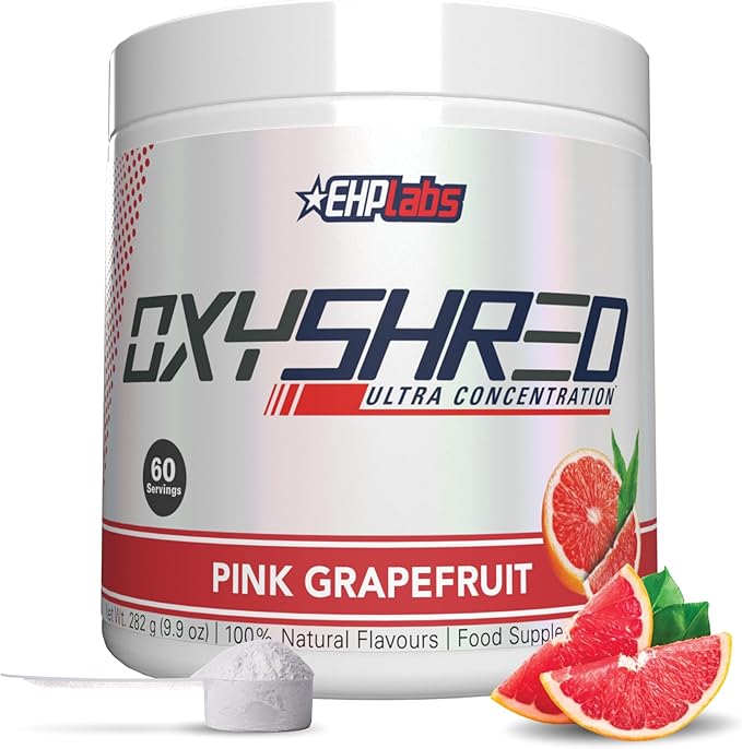 EHP Labs OxyShred Pre Workout Powder - Preworkout Powder with L Glutamine &amp Acetyl L Carnitine Energy Boost Drink - Pink Grapefruit 60 Servings