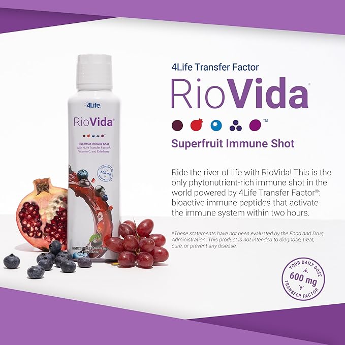 4Life Transfer Factor RioVida Tri-Factor Formula - Liquid Immune and Health Support with Vitamin C Elderberry Aronia Berry Macqui Blueberry and Acai - Single Pack