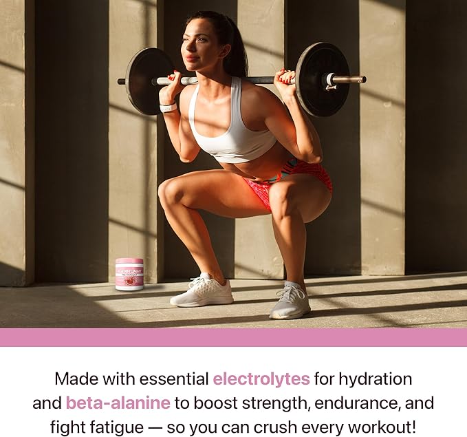 Flat Tummy Pre Workout Powder for Women – Energy Endurance and Muscle Support with 3g Creatine 1.6g Beta-Alanine Electrolytes – Watermelon Flavor – 30 Servings