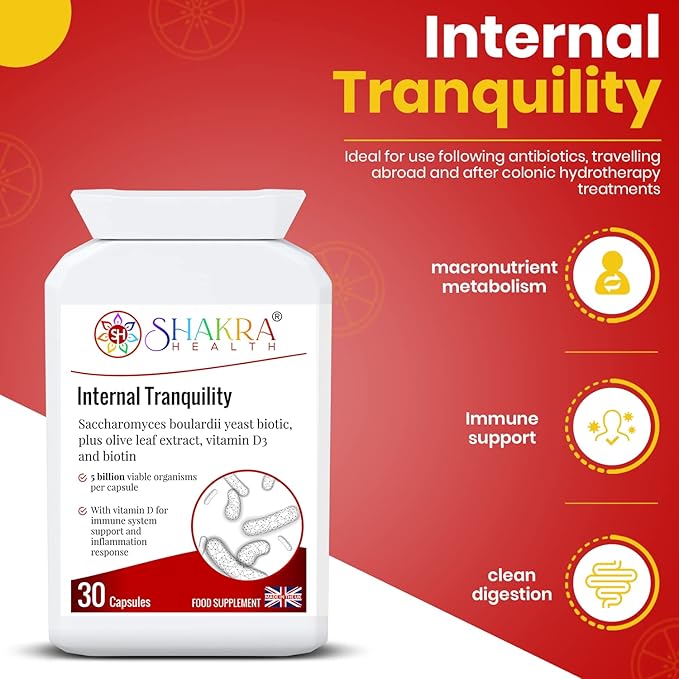 Internal Tranquility Saccharomyces Boulardii Probiotic Yeast Support 30 Capsules for Immunity Inflammation &amp Mucous Membrane. for Healthy Gut Blood Calcium Bones Muscle Teeth &amp Organs