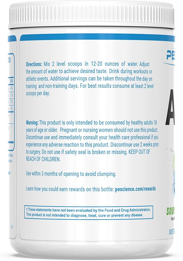 PEScience Amino IV BCAA &amp EAA Powder Essential Amino Acids Taurine Electrolytes for Hydration and Muscle Recovery Sugar Free for Men &amp Women Post Workout - Sour Green Apple 30 Servings