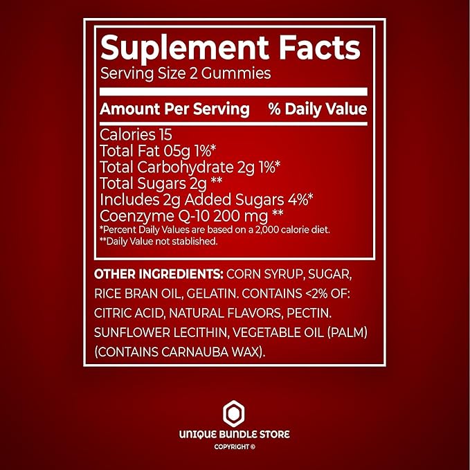 Unique Bundle Store CoQ10 200mg 60 Gummies – Natural Fruit Flavor Coenzyme Q10 Supplement for Adults Coq10 Gummies Q10 Coenzyme Daily Antioxidant Nutritional Support (Pack of 1)