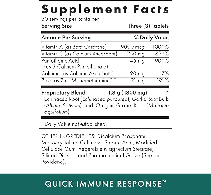 Michael's Health Naturopathic Programs Quick Immune Response - 90 Vegetarian Tablets - Immune System Support - With Vitamin A Vitamin C &amp Zinc - 30 Servings