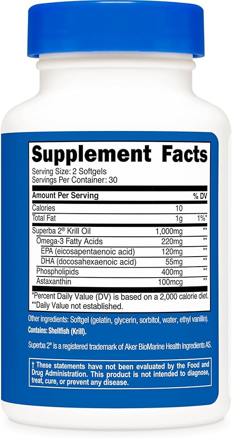 Nutricost Krill Oil 1000mg 60 Softgels - Omega-3 EPA-DHA Krill Oil Supplement with Superbakrill