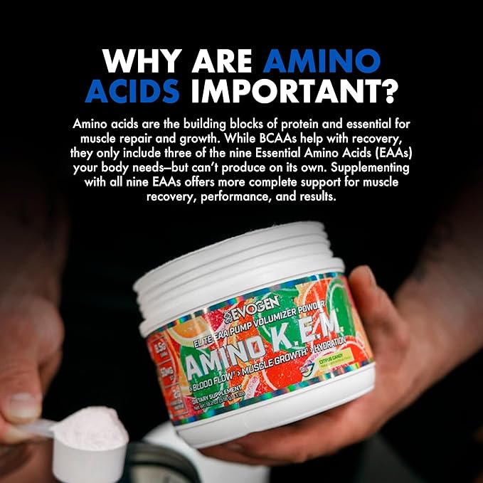 Evogen Amino K.E.M. - EAA &amp BCAA Powder Pump Volumizer | BCAAs Amino Acids Supplement for Blood Flow Muscle Growth &amp Hydration | Citrus Candy | 30 Servings
