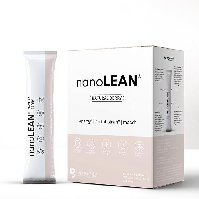 Biopharma Scientific NanoLean Natural Weight Management and Healthy Energy Drink | Natural Berry Flavor| 30 Servings | Fat Burning Increased Metabolism | Ashwagandha Green Tea