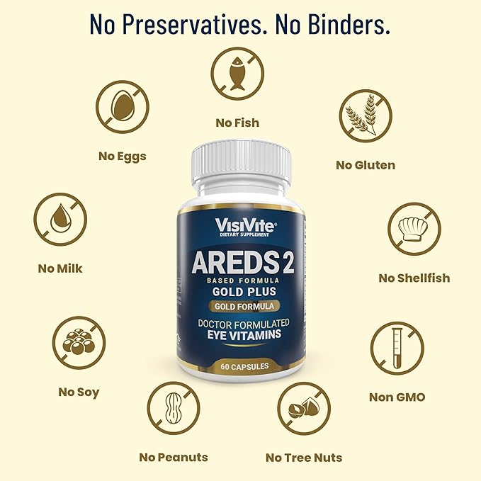 Doctor Formulated AREDS 2 Plus Eye Vitamins with Zeaxanthin Plus Lutein - Bilberry and Grape Seed Extract - Premium Eye Health Formula - 60 Eye Supplement Capsules of VisiVite Gold Plus