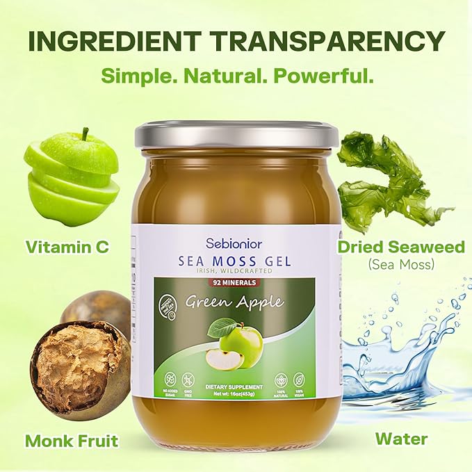 Sea Moss Gel Essential Vitamins Trace Minerals Vegan superfoods jams Jellies and Sweet sauces Gifts (Apple)