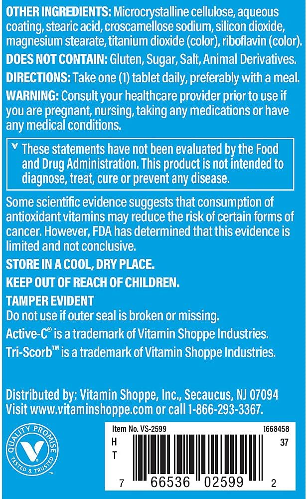 The Vitamin Shoppe Active-C with Bioflavonoids 1000 Antioxidant for (250 Tablets)