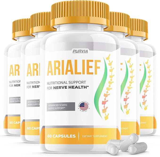 (5 Pack) Arialief Capsules Sciatica - Official Formula - Arialief Vitamin Supplement Advanced Strength Formula Arialief Capsules Nutritional Support Maximum Strength Overall Wellness (300 Capsules)