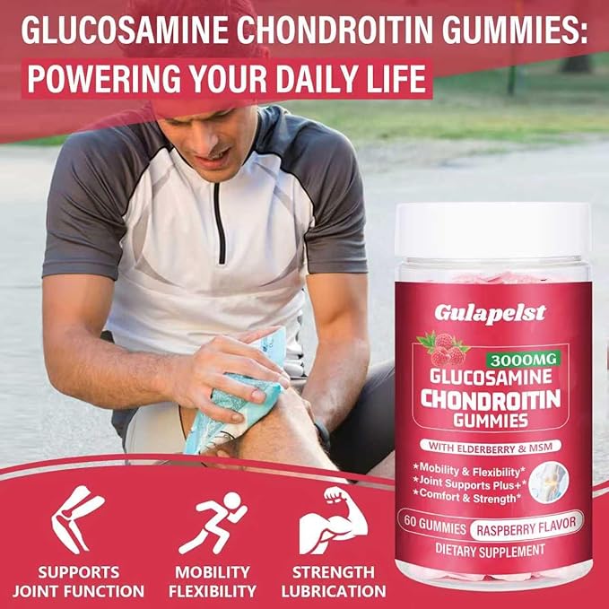3 Packs 3000MG Glucosamine Chondroitin Gummies - Extra Strength Joint Health &amp MSM Elderberry Natural Joint Support Supplement Flexibility Antioxidant Immune Support for Adults 180 Gummies