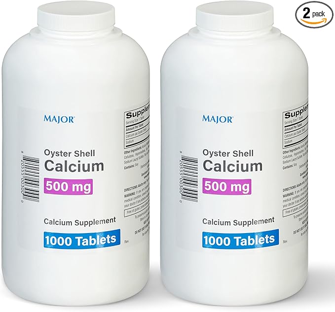 MAJOR Oyster Shell Calcium 500mg - Daily Dietary Supplement for Bone Health and Joint Support Mineral Supplement for Men and Women Gluten-Free - 1000 Tablets (2 Pack)