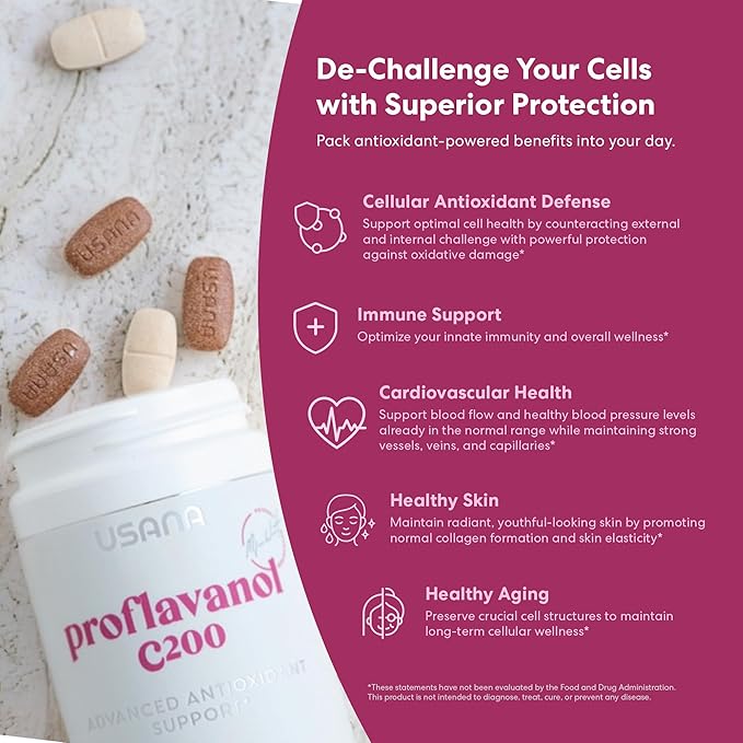 USANA Proflavanol C200 - Advanced Antioxidant with Bioflavanoids and Vitamin C for Heart Health - 56 Tablets - 28 Day Supply