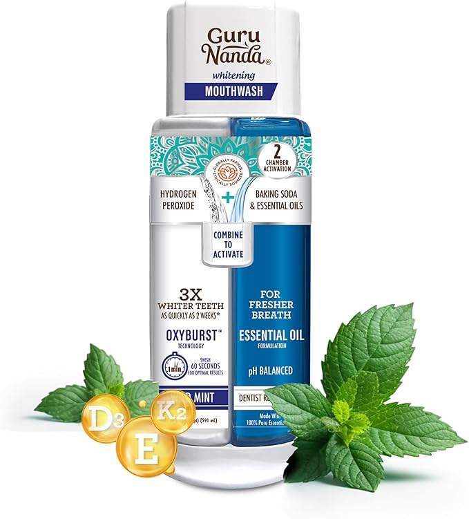 GuruNanda Black Seed Oil Cold-Pressed Nigella Sativa - Rich in Vitamin D3 5000 Units K2 &amp E &amp Dual Barrel Oxyburst Whitening Mouthwash - Contains Hydrogen Peroxide