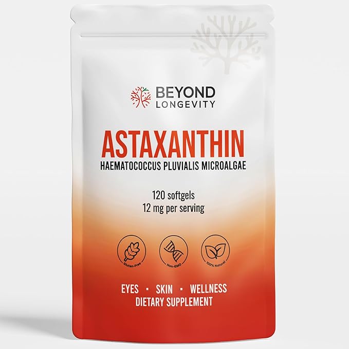 Astaxanthin 12mg - Antioxidant Supplement from Microalgae 120 Softgels for Eye Skin and Wellness Support