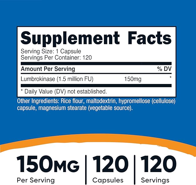 Nutricost Lumbrokinase Capsules 150 mg (120 Capsules) - Gluten-Free GMO-Free 3rd Party Tested