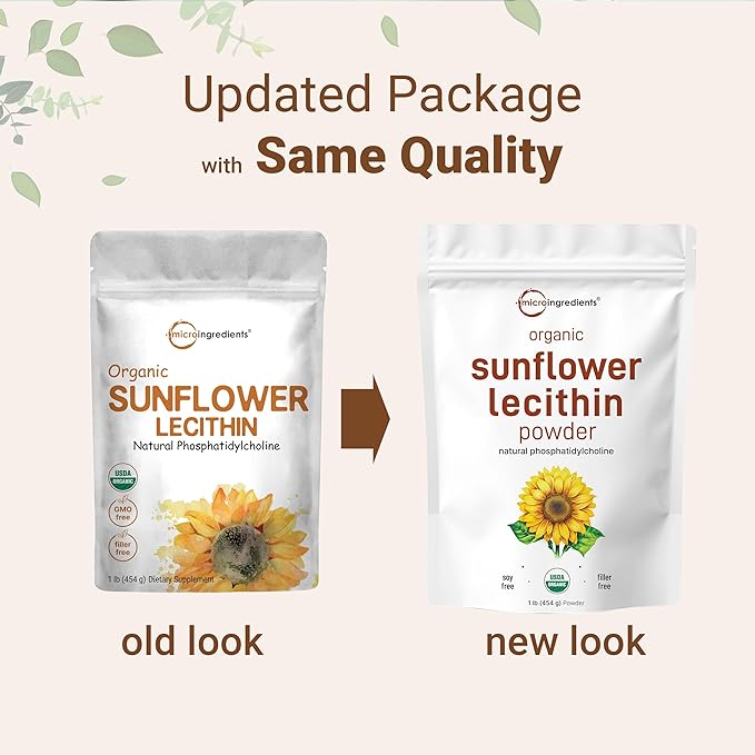 Organic Sunflower Lecithin Powder 1 Pound Sustainable Farmed Cold Pressed Rich in Phosphatidyl Choline and Protein Making Liposomal Vitamin C Lactation Supplement Non-GMO