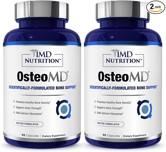 1MD Nutrition OsteoMD for Comprehensive Bone Support | with Calcium Hydroxyapatite Vitamin D3 &amp K2 | 180 Capsules (2-Pack)