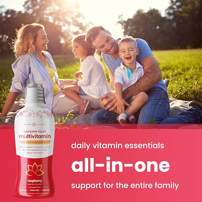 NutraChamps Complete Liquid Multivitamins | No Added Sugar | Vitamins for Women Men &amp Kids | Vegan Liquid Vitamin Multimineral Supplement | Energy Immunity &amp Beauty