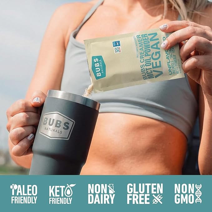 BUBS Naturals MCT Oil Powder Packets - Medium Chain Triglycerides - Keto Vegan &amp Paleo Friendly - Healthy Coconut Fats + Low Carb - Dairy-Free Energy Source - includes 14 Travel Packets