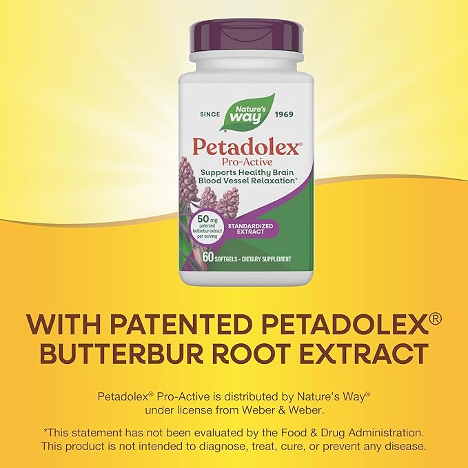 Nature's Way Petadolex Pro-Active Blood Vessel Health and Relaxation in the Brain with Patented Butterbur* 60 Softgels
