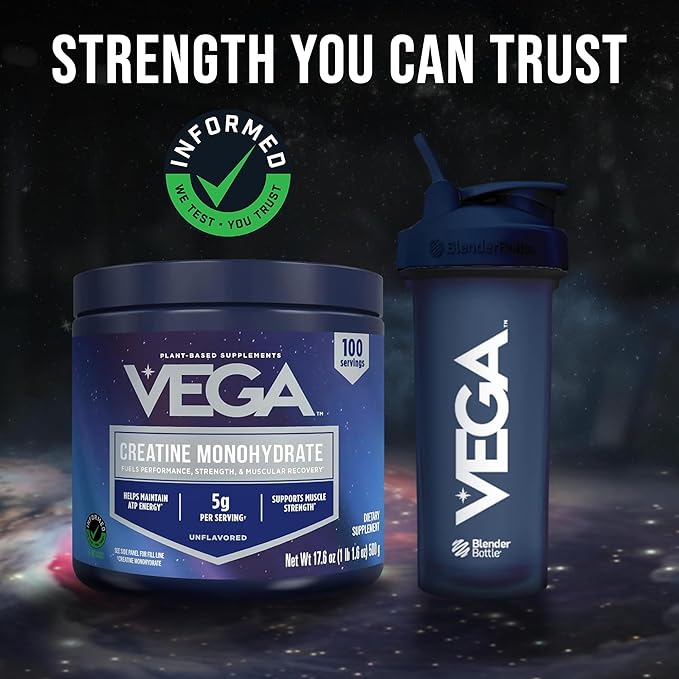Vega Micronized Creatine Monohydrate Powder Unflavored – 5g Pure Vegan Creatine for Men &amp Women Strength Performance &amp Muscle Growth 100 Servings (17.6 oz)