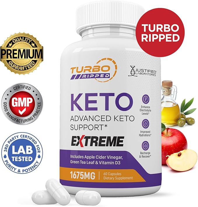 (5 Pack) Turbo Ripped Keto ACV Extreme Pills 1675MG Keto Support Blend Capsule Alternative Keto ACV Gummies Formulated Apple Cider Vinegar Extra Virgin Olive Oil Powder Green Tea Leaf 300 Capsules