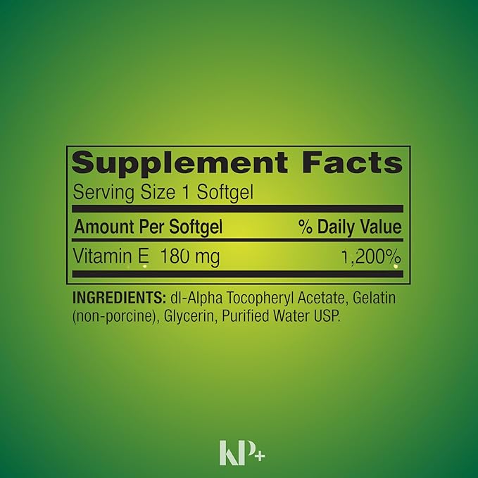 KP+ Vitamin E 180 mg (400 IU) | Heart &amp Immune Health | 500 Softgels | Gluten Free Dietary Supplement