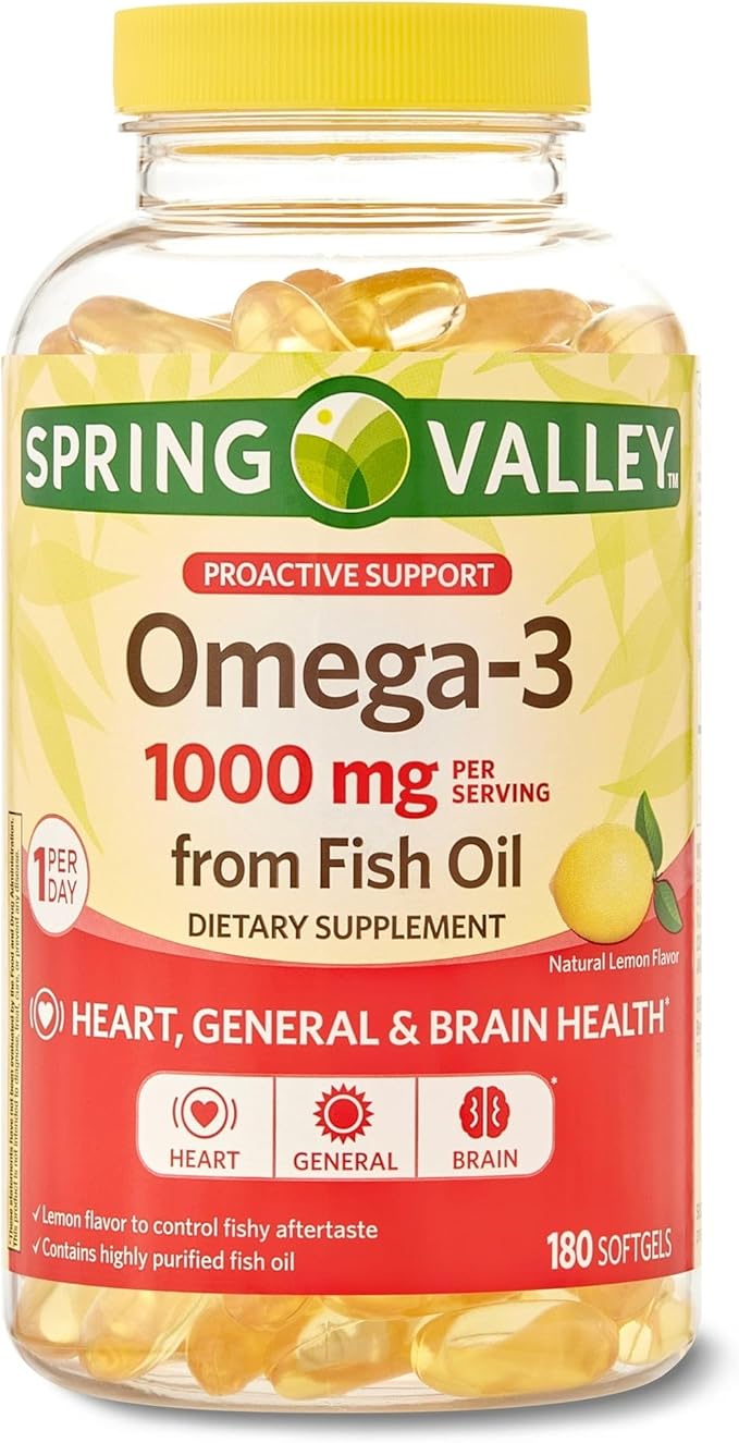 Spring Valley Omega-3 Fish Oil Soft Gels 1000 mg 180 Count Dietary Supplement Omega-3 Fatty Acids - Set by Basket Goods
