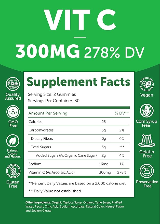 Lunakai USA Made CoQ10 200mg + Vitamin C 300mg Gummies Bundle – Naturally Flavored Non-GMO – 60ct Each