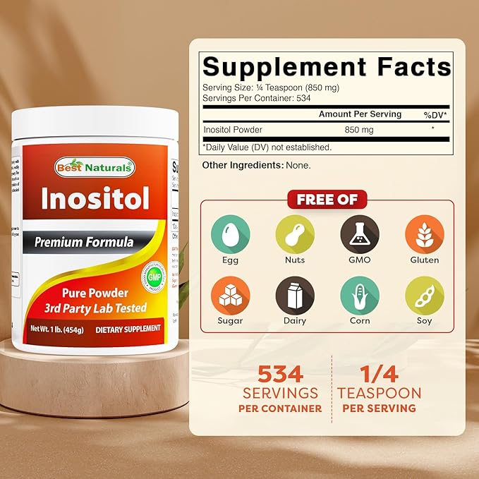 Best Naturals Pure inositol Powder (Vitamin B8) 1 Lb Supports Healthy Liver Function Promotes Cellular Detoxification &amp Supports Membrane Function