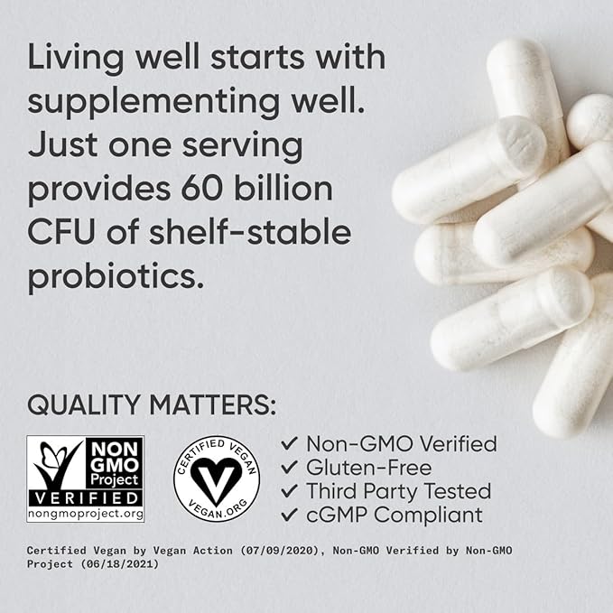 Sports Research Daily Probiotics with Prebiotics 60 Billion CFU - Vegan Capsules for Gut Health &amp Digestive Support Probiotics for Women &amp Men - Non-GMO Verified &amp Gluten Free - 30 Count