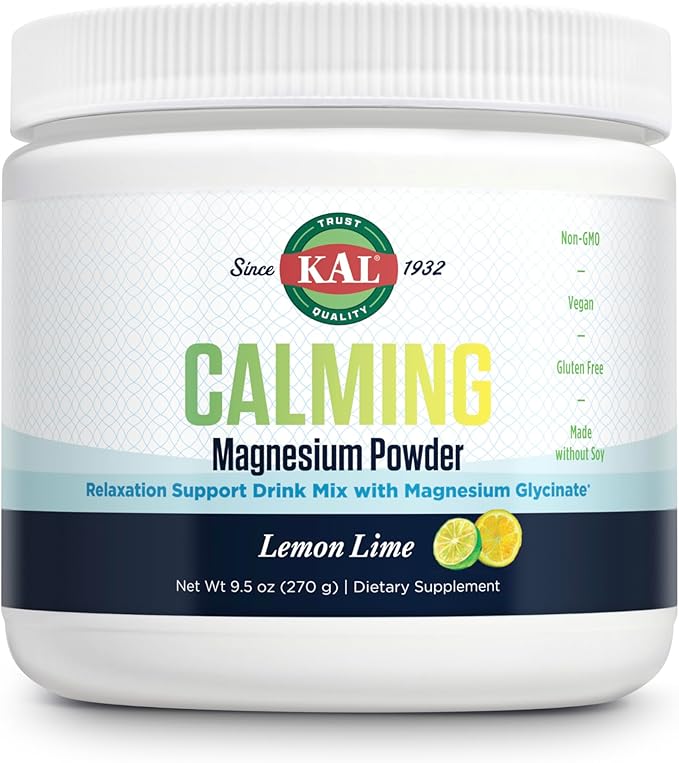 KAL Calming Magnesium Powder - Lemon Lime Flavor Magnesium Supplement - High Absorption Relaxation Support No Added Sugar Vegan Gluten Free Made Without Soy - 40 Servings 9.5 oz