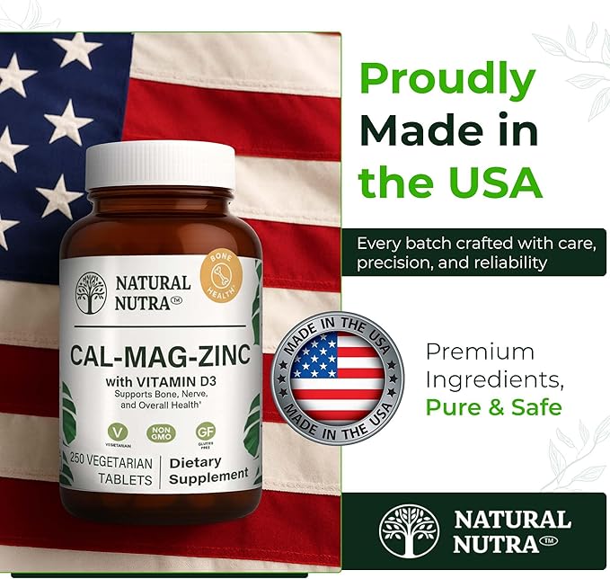 Natural Nutra Calcium Magnesium Zinc with Vitamin D3 - CMZ Supplement | Bone Strength Immune Support Muscle &amp Nerve Health - Cal-Mag Zinc Supplement - Digestion Support - 250 Tablets (Pack of 2)