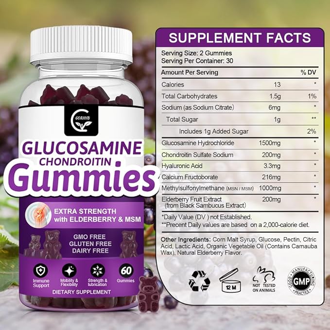 Glucosamine Chondroitin Gummies with MSM &amp Elderberry – Extra Strength Mobility &amp Flexibility Support Antioxidant Immune Supplement for Adults Men &amp Women - 60 Chondroitin Gummies (3 Pac