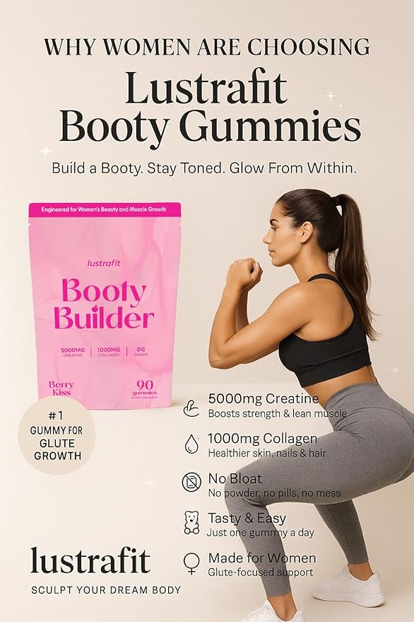 Booty Gummies - Booty &amp Glute Builder - Creatine Gummies with Collagen for Women | Sugar-Free | glute and Glow Berry Kiss Flavor