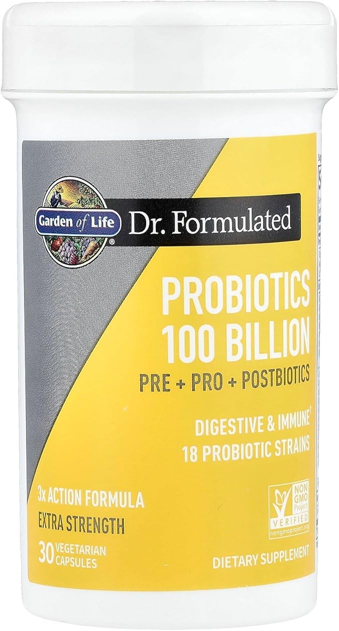 Garden of Life Dr. Formulated Pre Post &amp Probiotics 100 Billion CFU Once Daily 3-in-1 Complete Probiotics Prebiotics &amp Postbiotics Supplement for Women and Men – Extra Strength 30 Day Suppl