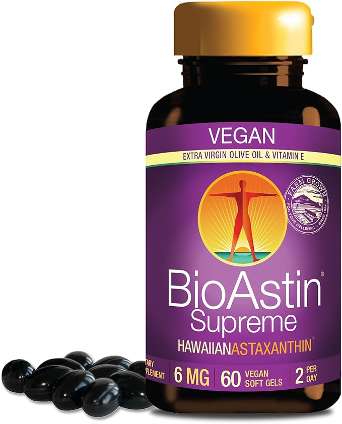 Nutrex Hawaii BioAstin Supreme Hawaiian Astaxanthin - 6mg 60 Softgels - Farm-Direct Premium Antioxidant Supplement for Eye Skin Joint &amp Immune System Health* - Blended with Extra Virgin Olive O