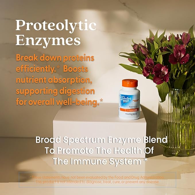 Doctor's Best Proteolytic Enzymes Supplement for Men &amp Women - Supports Protein Digestion Caps for Digestive Wellness Bromelain Protease &amp Papain Blend Supports Metabolic Health - 90 Veg