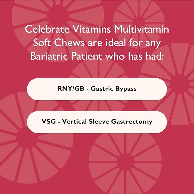 Celebrate Vitamins Bariatric Multivitamin Soft Chews - Essential Vitamins &amp Minerals Sugar &amp Gluten Free - Gastric Bypass &amp Sleeve Gastrectomy Supplement - Cherry (180ct)