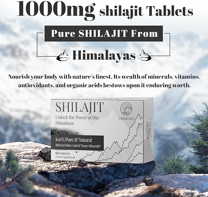 Shilajit Tablets 1000 MG 100% Himalayan Organic Shilajit Supplement Rich in Fulvic Acid &amp 85+ Trace Minerals for Men and Women Energy &amp Immune System 120 Count