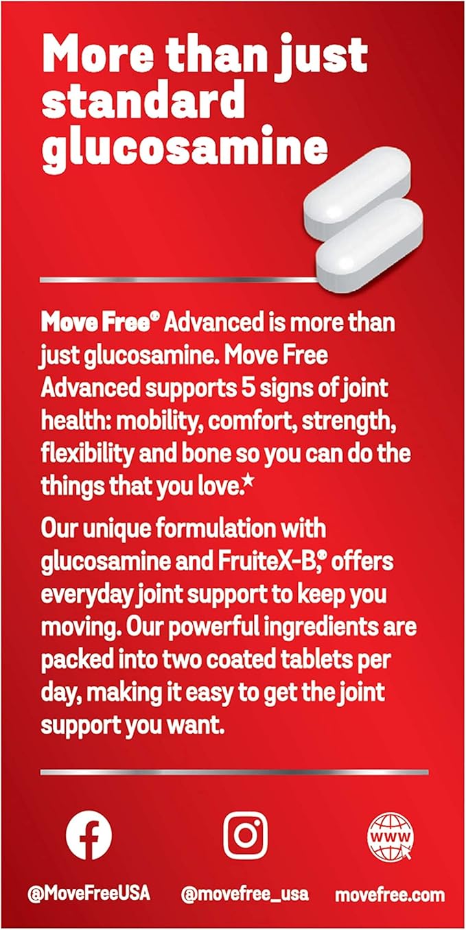 Move Free Advanced Glucosamine Chondroitin + Calcium Fructoborate Joint Support Supplement Supports Mobility Comfort Strength Flexibility &amp Bone - 80 Tablets (40 servings)*